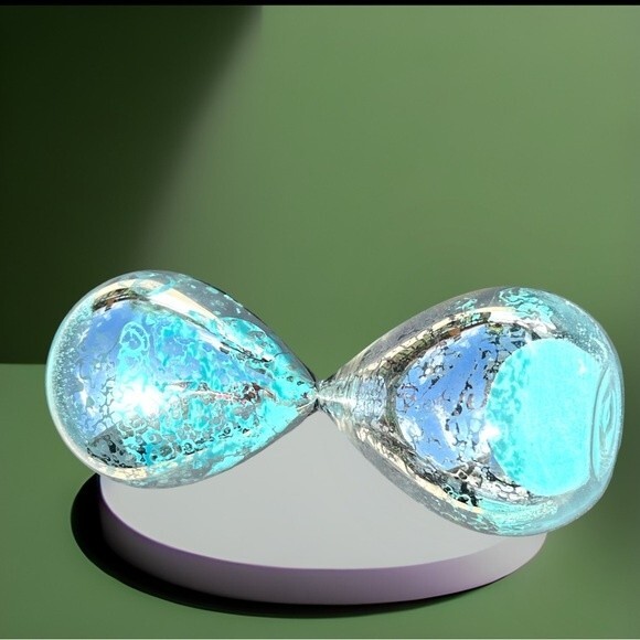 VINTAGE HOUR GLASS BLUE SAND- UNIQUE SILVER ETCHING DETAIL Caribbean Ocean Blue - Picture 5 of 9